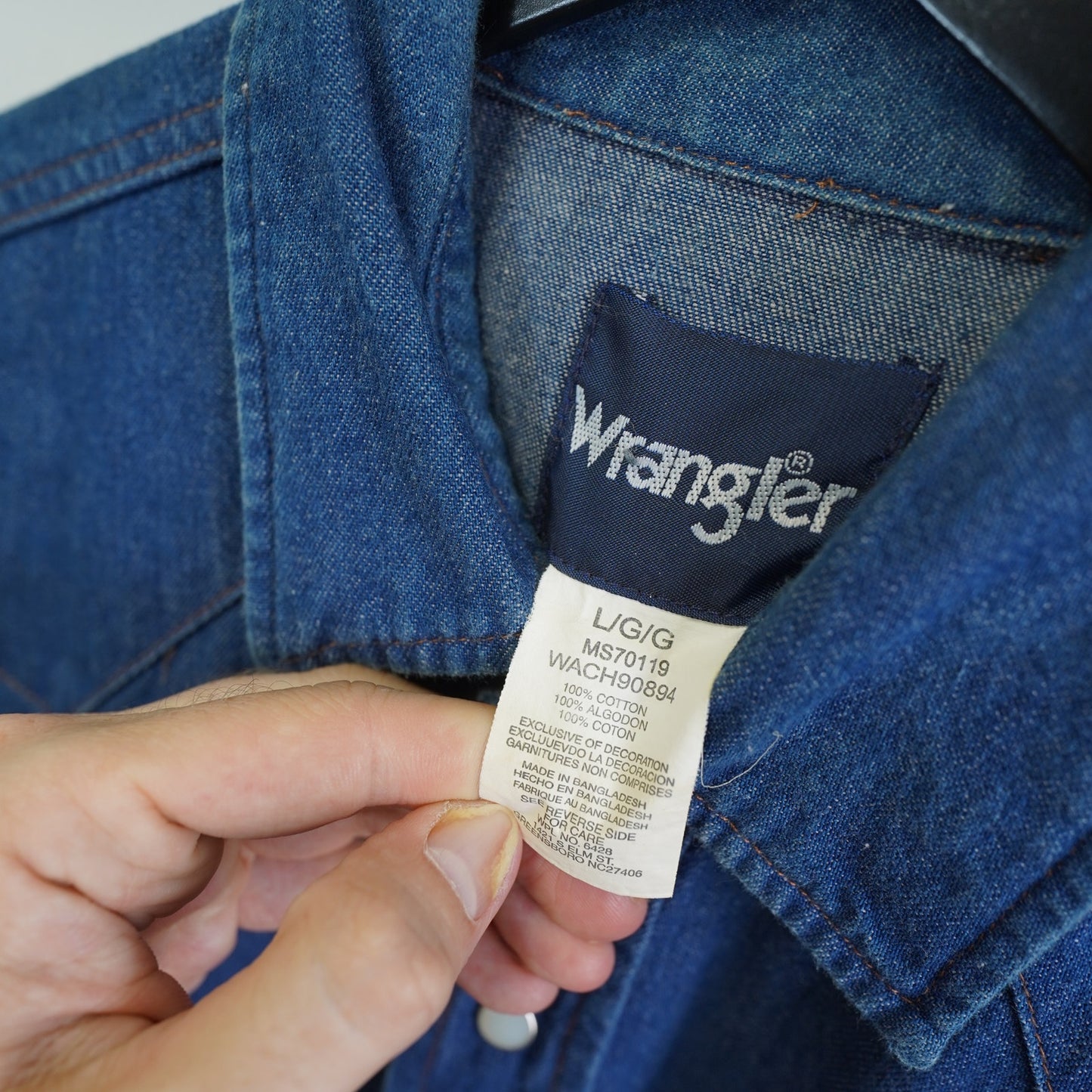 (L) Wrangler Denim Pearl Snap Western Cowboy Button Up Shirt Men's L Blue