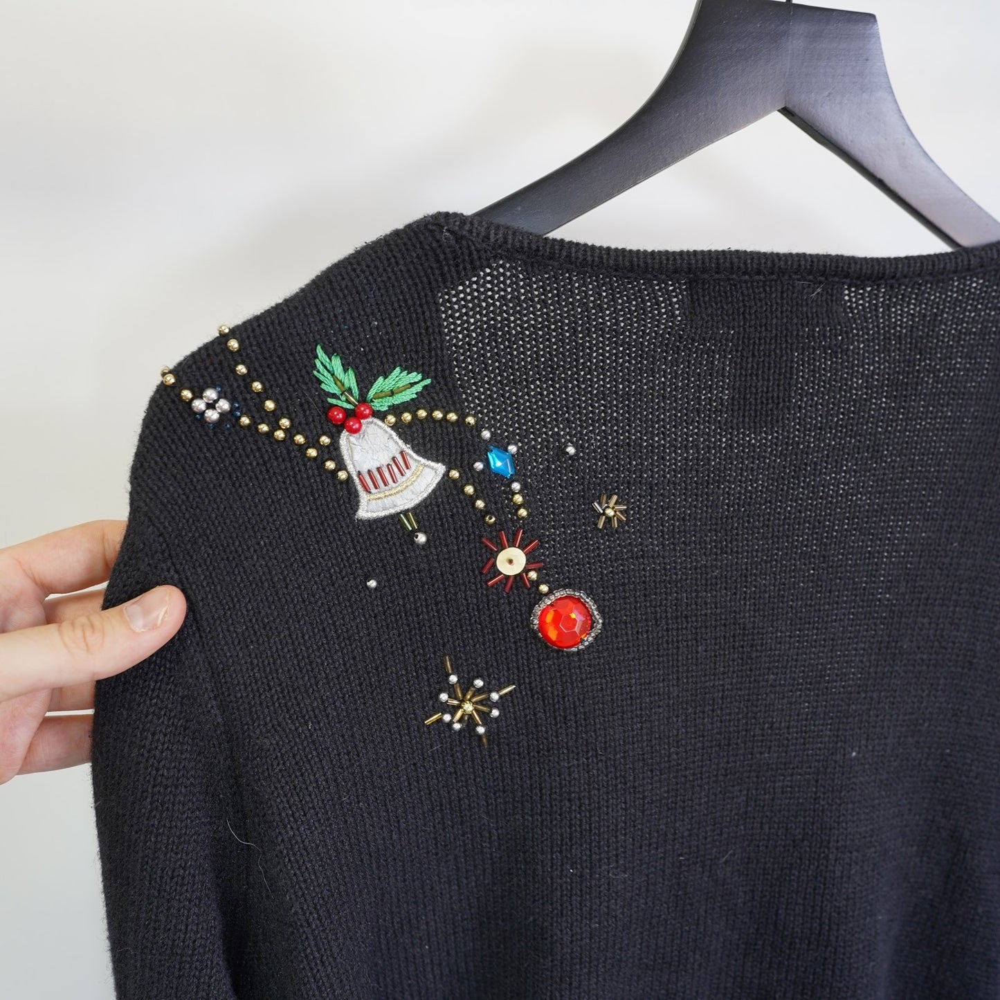 (Women's XL) Vintage Crazy Christmas Cardigan Knit Sweater Women's XL Black Full Zip Crotchet