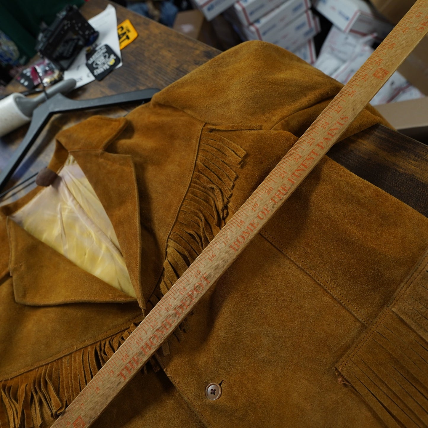 (L) Vintage 1960s-70s Cognac Brown Leather Suede Fringe Western Jacket Hippy
