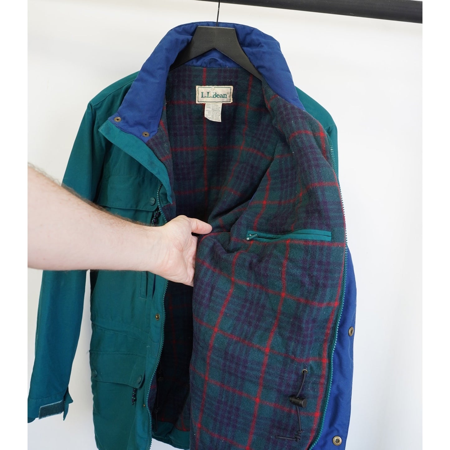 (S) Vintage L.L.Bean Mountain Parka Plaid Wool Lined 90s Ski Jacket Men's S Aqua