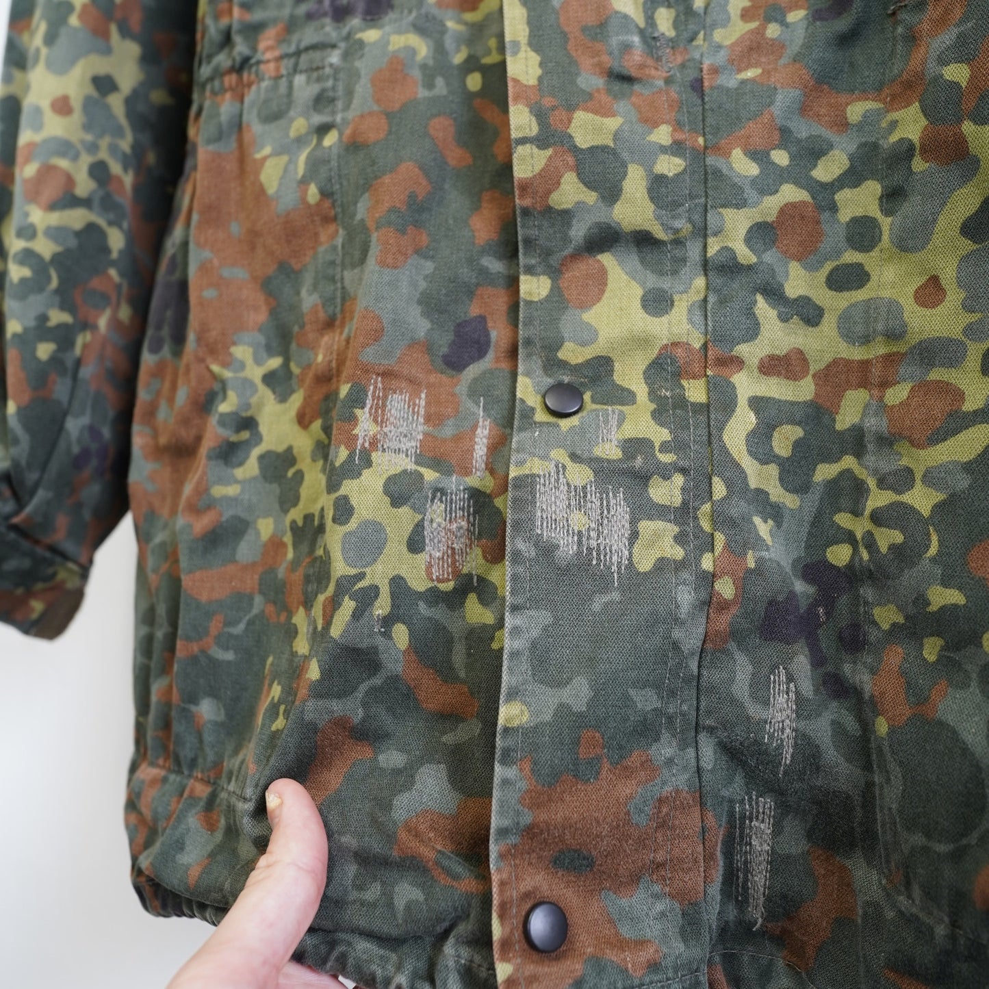 Vintage German Bundeswehr Flecktarn Camo Military Parka Jacket Mens XL Tall Hood