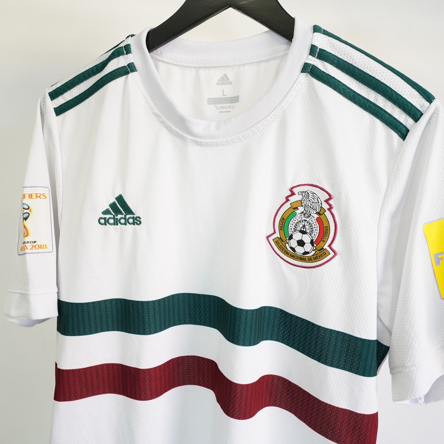 (L) Adidas Mexico 2018 World Cup Russia Away Soccer Jersey Men's L White Vintage