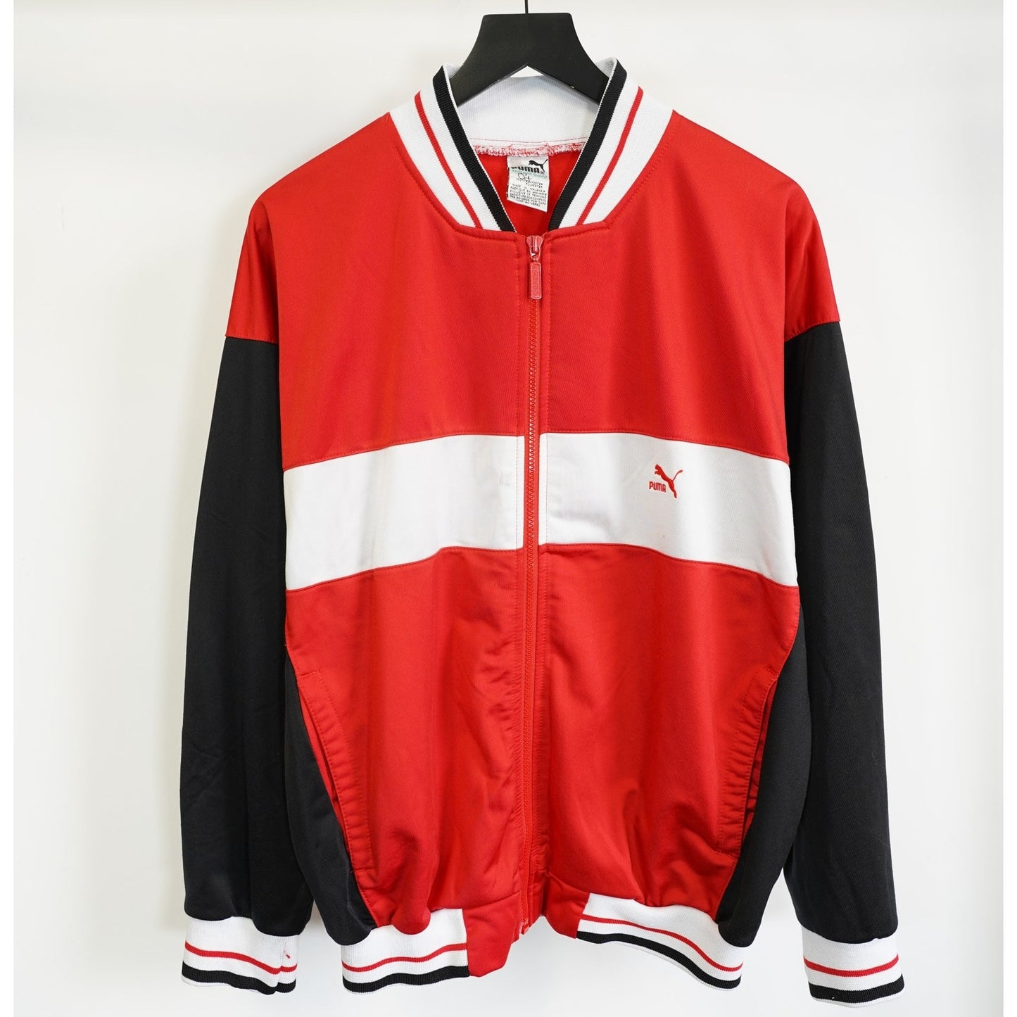(L) Vintage 90s Puma Track Jacket Men's L Hip Hop Full Zip Red Black White