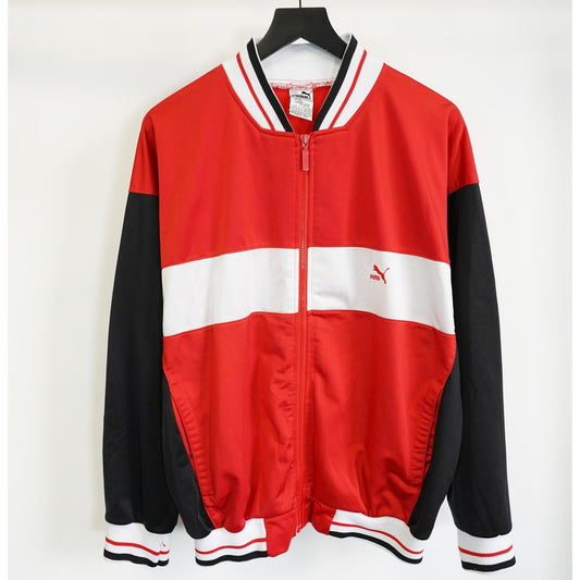(L) Vintage 90s Puma Track Jacket Men's L Hip Hop Full Zip Red Black White
