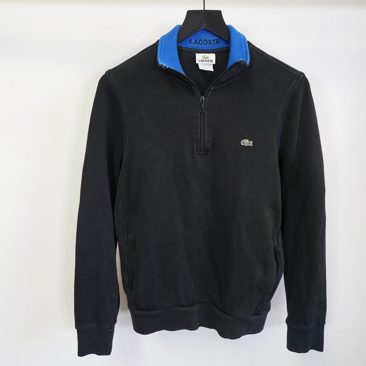(M) Lacoste 1/4 Zip Pullover Sweater Men's Size 4 S/M Black Blue Preppy Casual