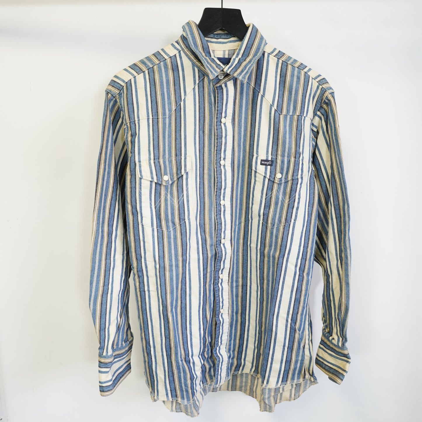 (L) Vintage Wrangler Western Pearl Snap Brushpopper Button Up Shirt Men's L Striped