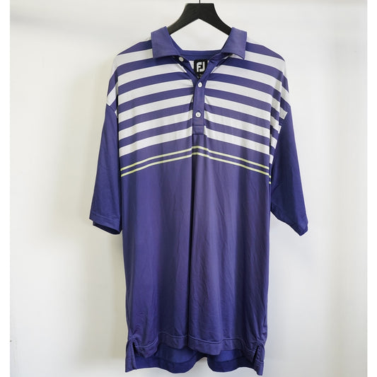 (2XL) FootJoy Windhaven Golf Club Performance Polo Shirt Men's 2XL Striped Navy Gray