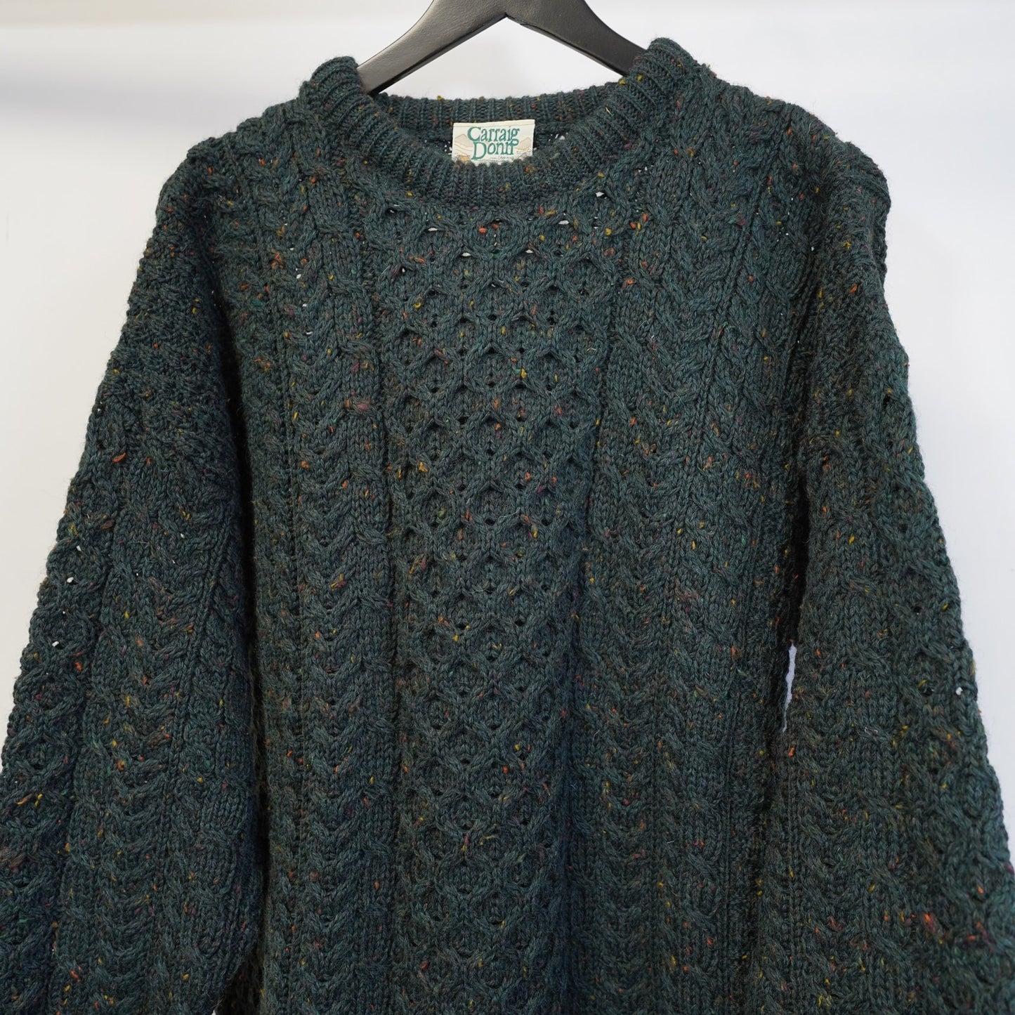 (XL) Vintage Carraig Donn Fisherman Cable Knit Wool Sweater Men's XL Green Ireland