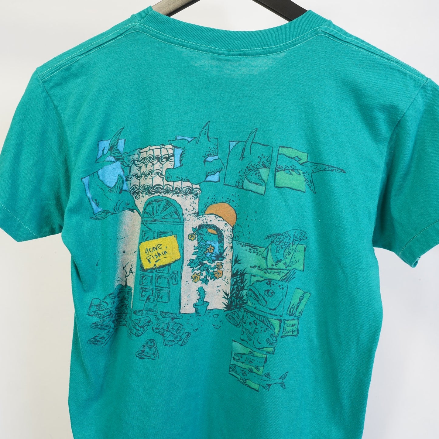 (XS) Vintage Ocean Pacific Surf & Skate T-Shirt Men's XS Youth XL Aqua Single Stitch