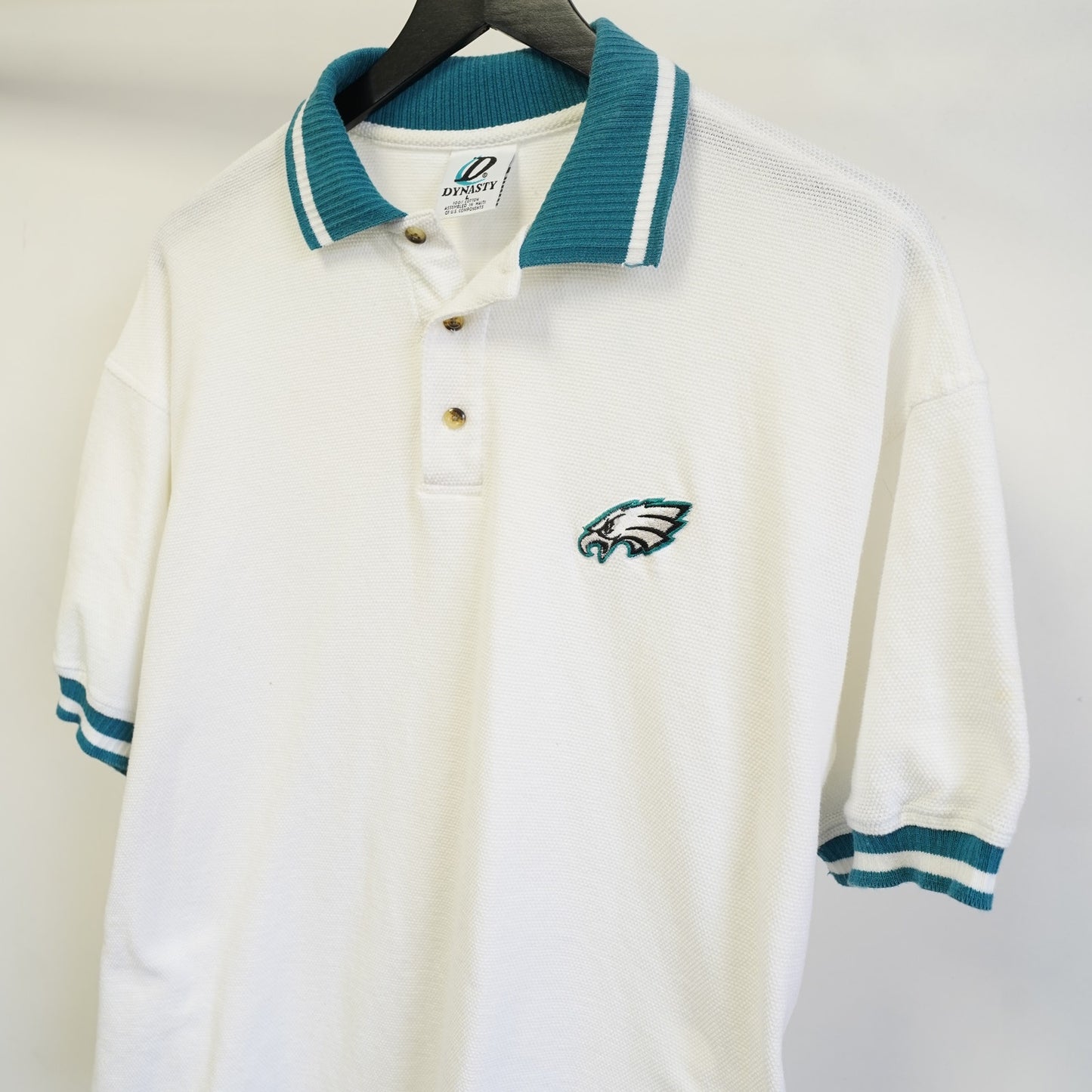 Vintage Philadelphia Eagles Embroidered Polo Shirt Men's L White Green NFL Retro