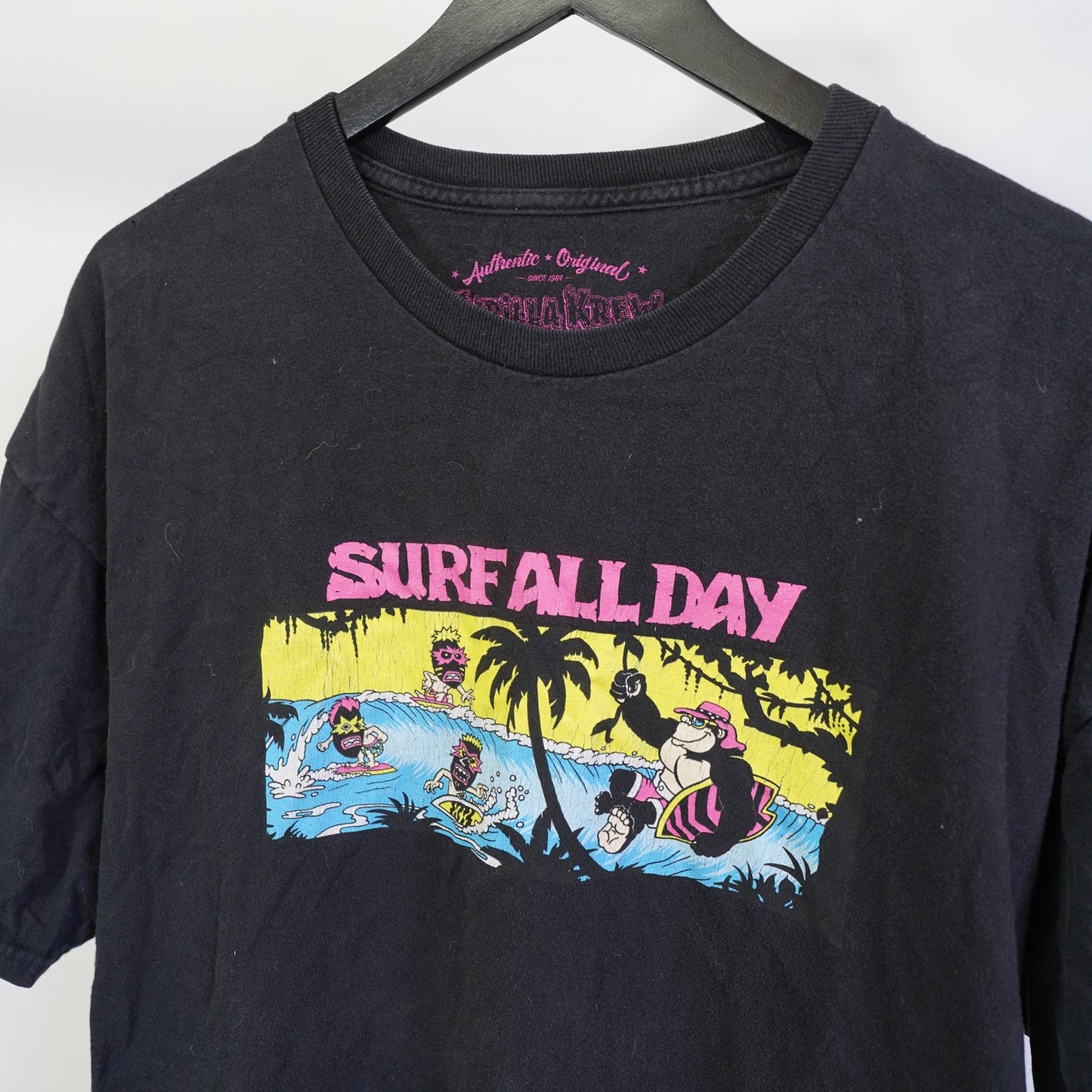 (XL) Thrilla Krew Y2K Surf All Day T-Shirt Men's XL Black SKate Neon Retro 2000s
