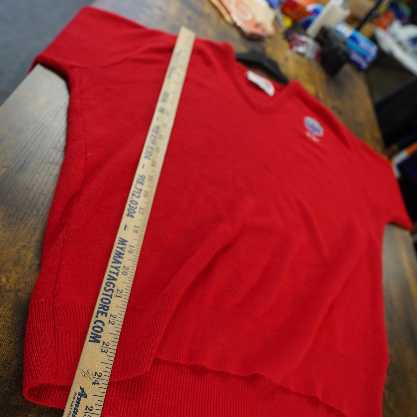(L) Vintage Superbowl 25 King Louie Red V-Neck Knit Sweater Men's L 90s Retro NFL