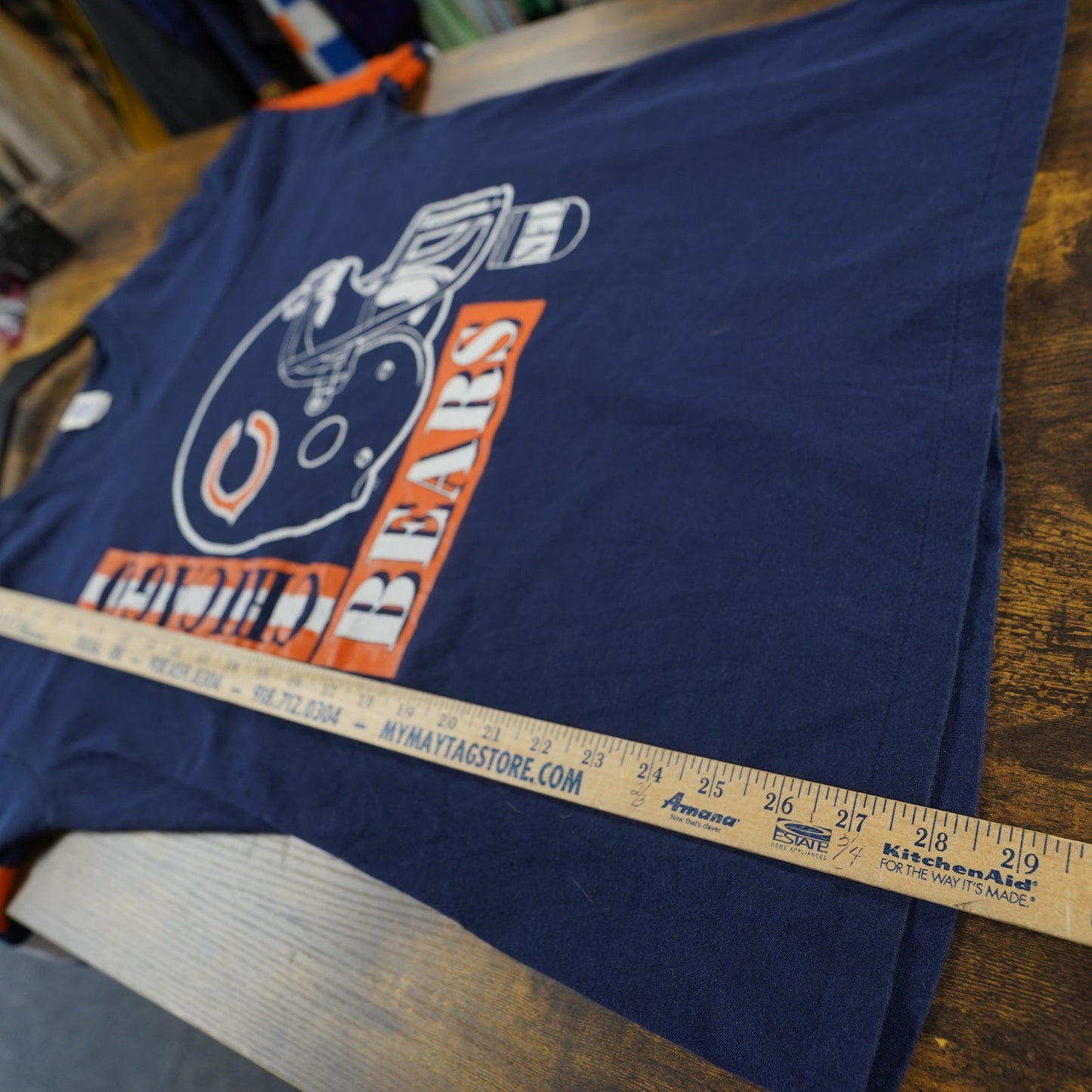 (XL) Vintage Chicago Bears Logo 7 V-Neck T-Shirt Men's XL Blue Single Stitch 90s