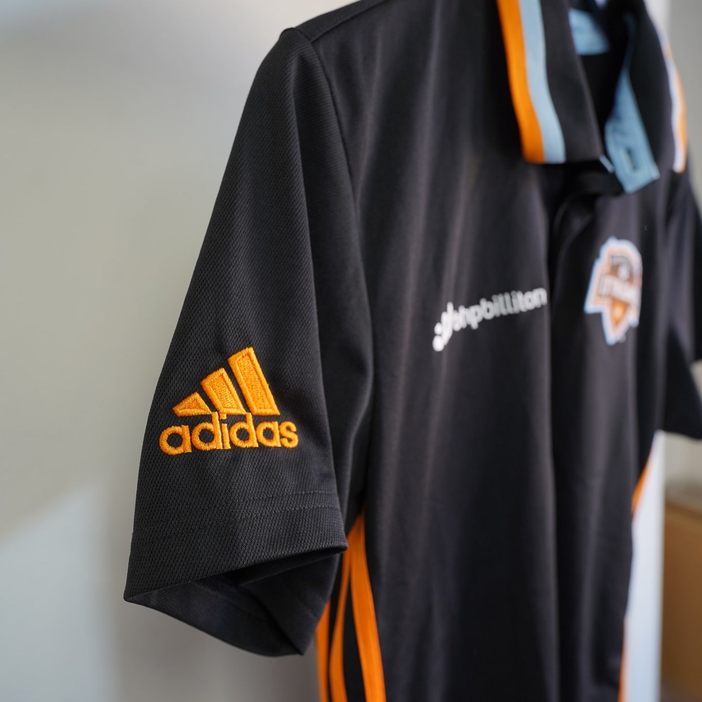 (M) Adidas Houston Dynamo MLS Black Athletic Polo Shirt Men's M Black Jersey