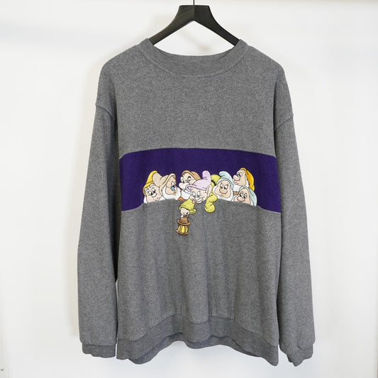 (L) Vintage Snow White 7 Dwarves Stitched Fleece Sweatshirt Men's L Disney Purple