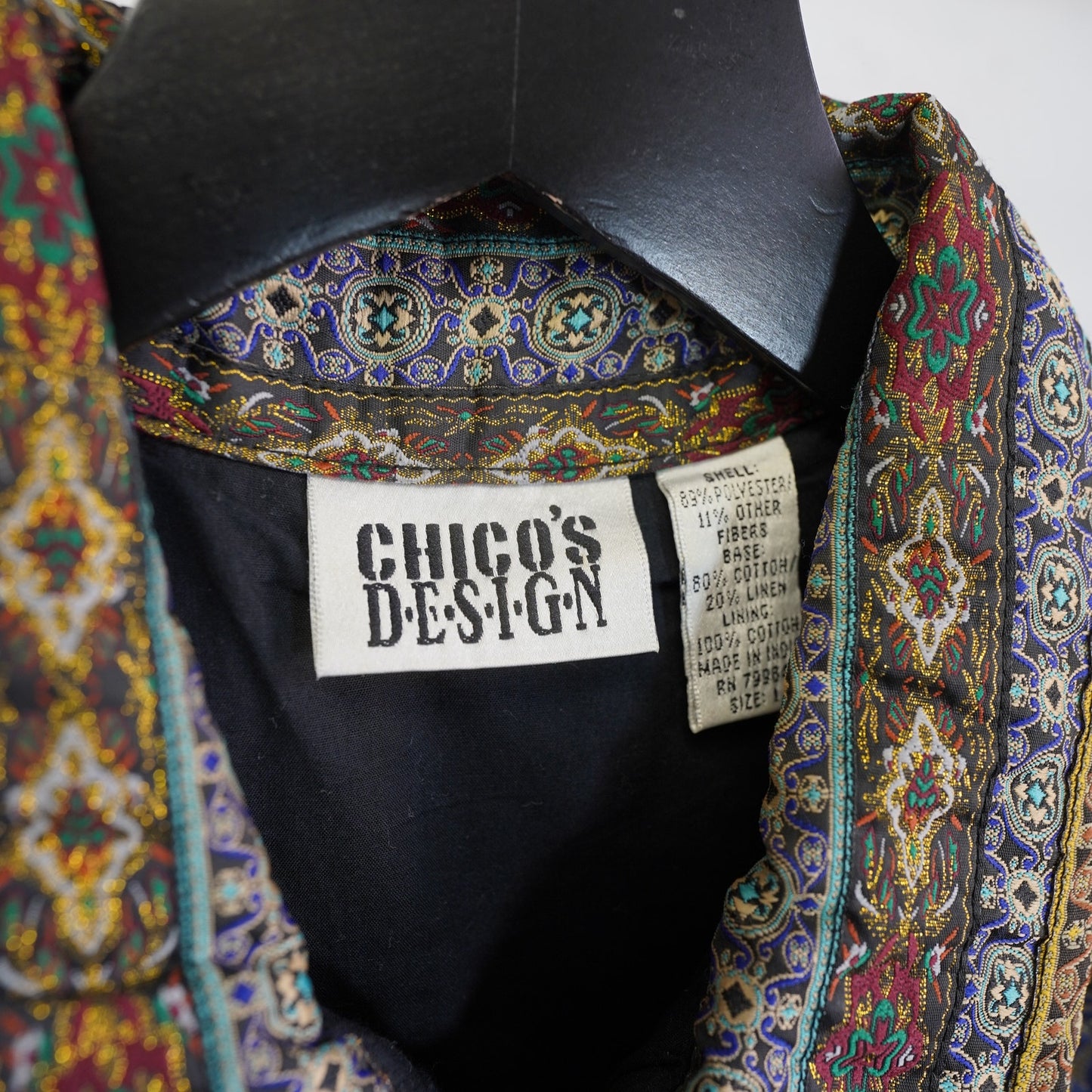 (Women's M) Vintage Chico's Design Tapestry Vest Multi-Colored Geometric Pattern Women's M