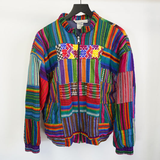 (L) Vintage Guatemalan Patchwork Bomber Jacket Men's L Multicolor Western Indie