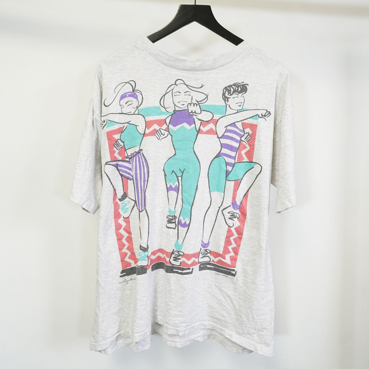 (XL) Vintage 1993 Pastel Workout Jazzercise Tae Bo Gym T-Shirt Mens XL Gray Retro 90s