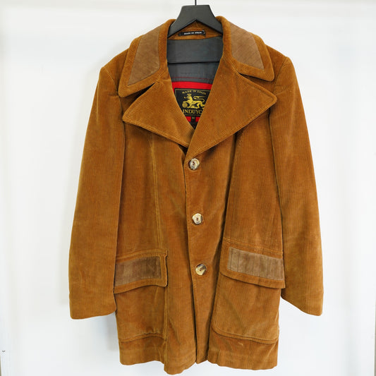 (L) Vintage Induyco Spanish Corduroy Country Field Coat Men's L Tan Jacket Leather
