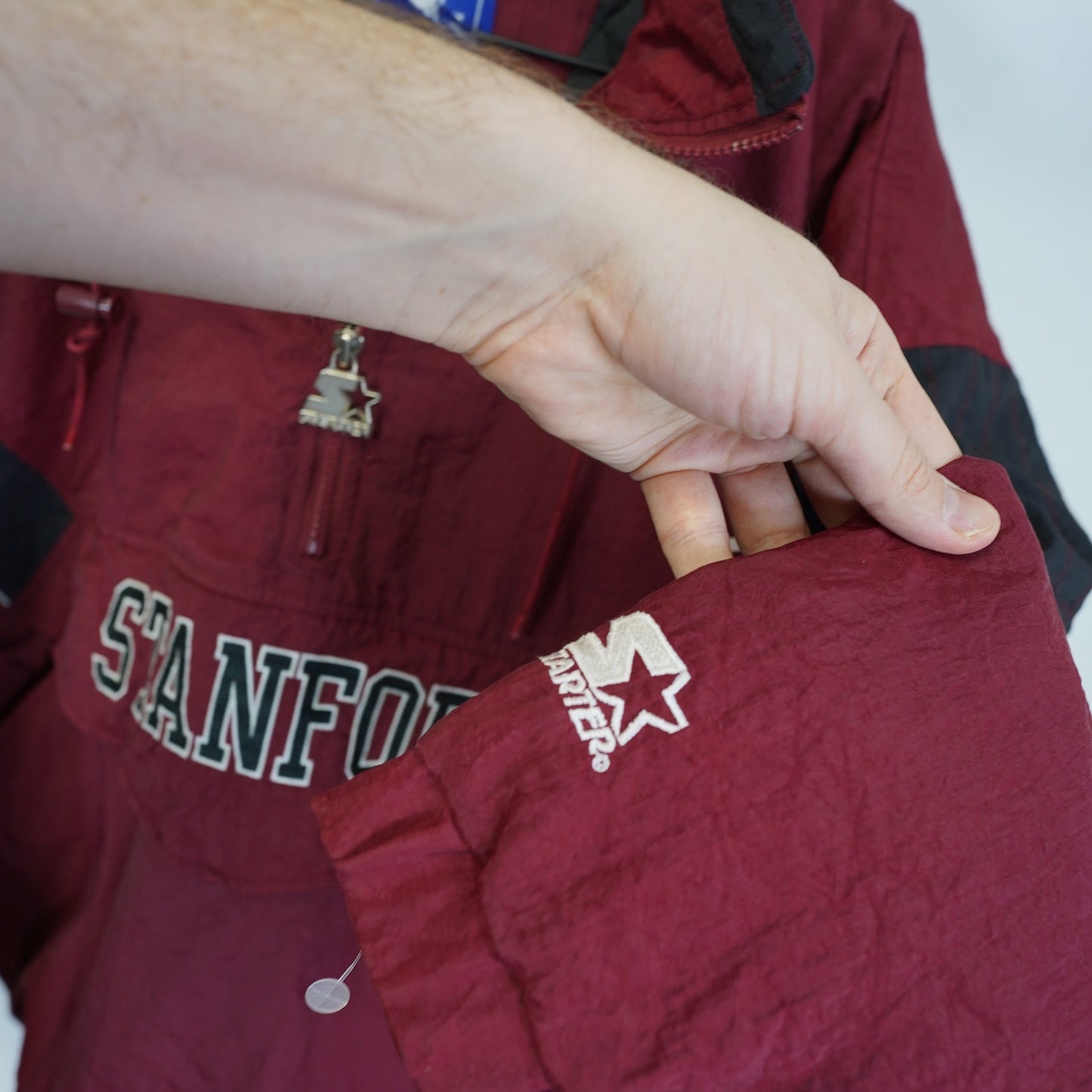 (XL) Vintage Stanford Cardinal Starter Puffer Jacket Men's XL Red 90s Pullover Retro