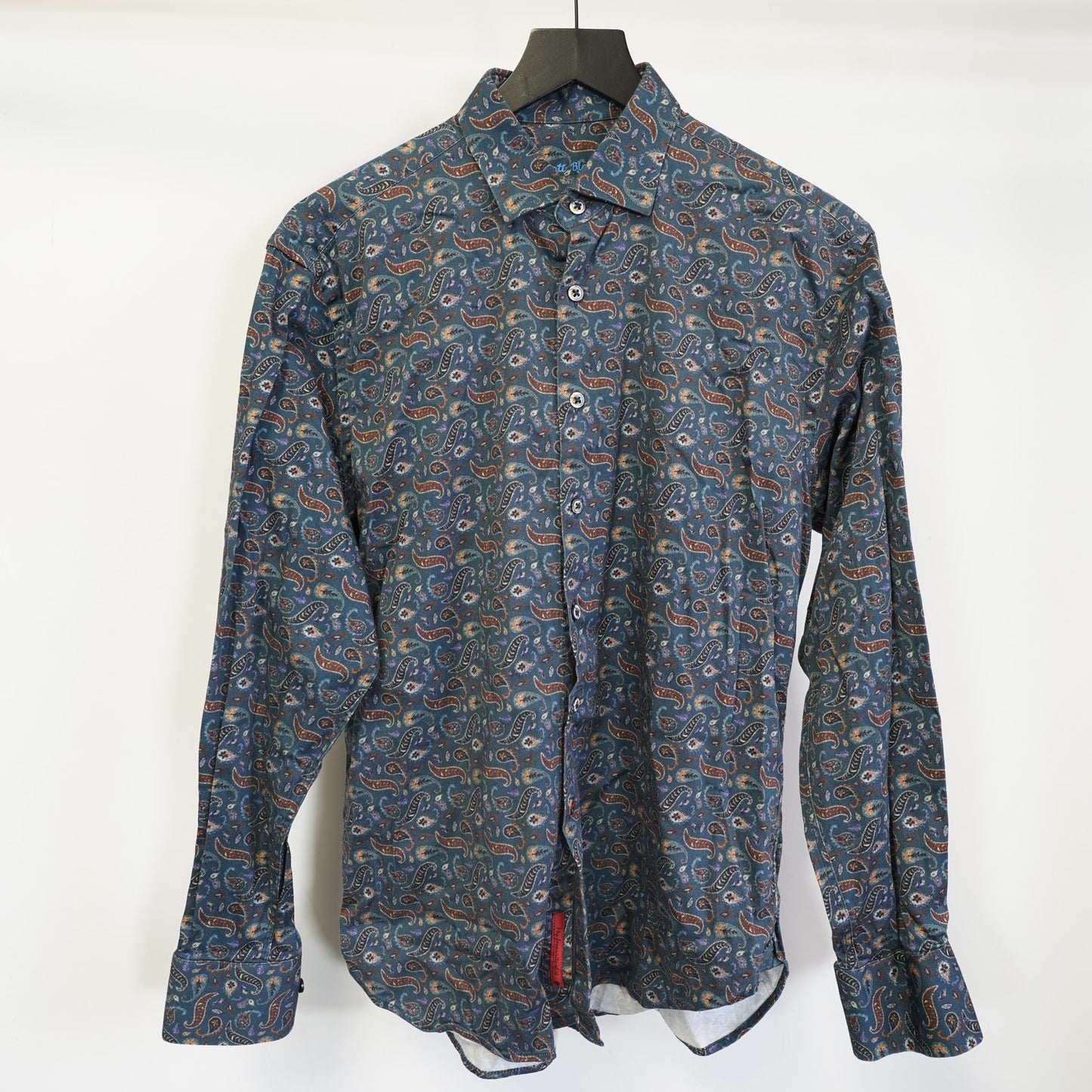 (M) Visconti Black Long Sleeve Button Up Paisley Shirt Men's M Blue Western Preppy