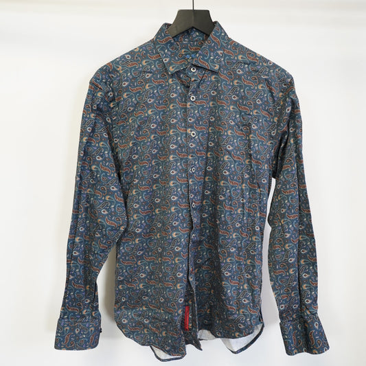 (M) Visconti Black Long Sleeve Button Up Paisley Shirt Men's M Blue Western Preppy