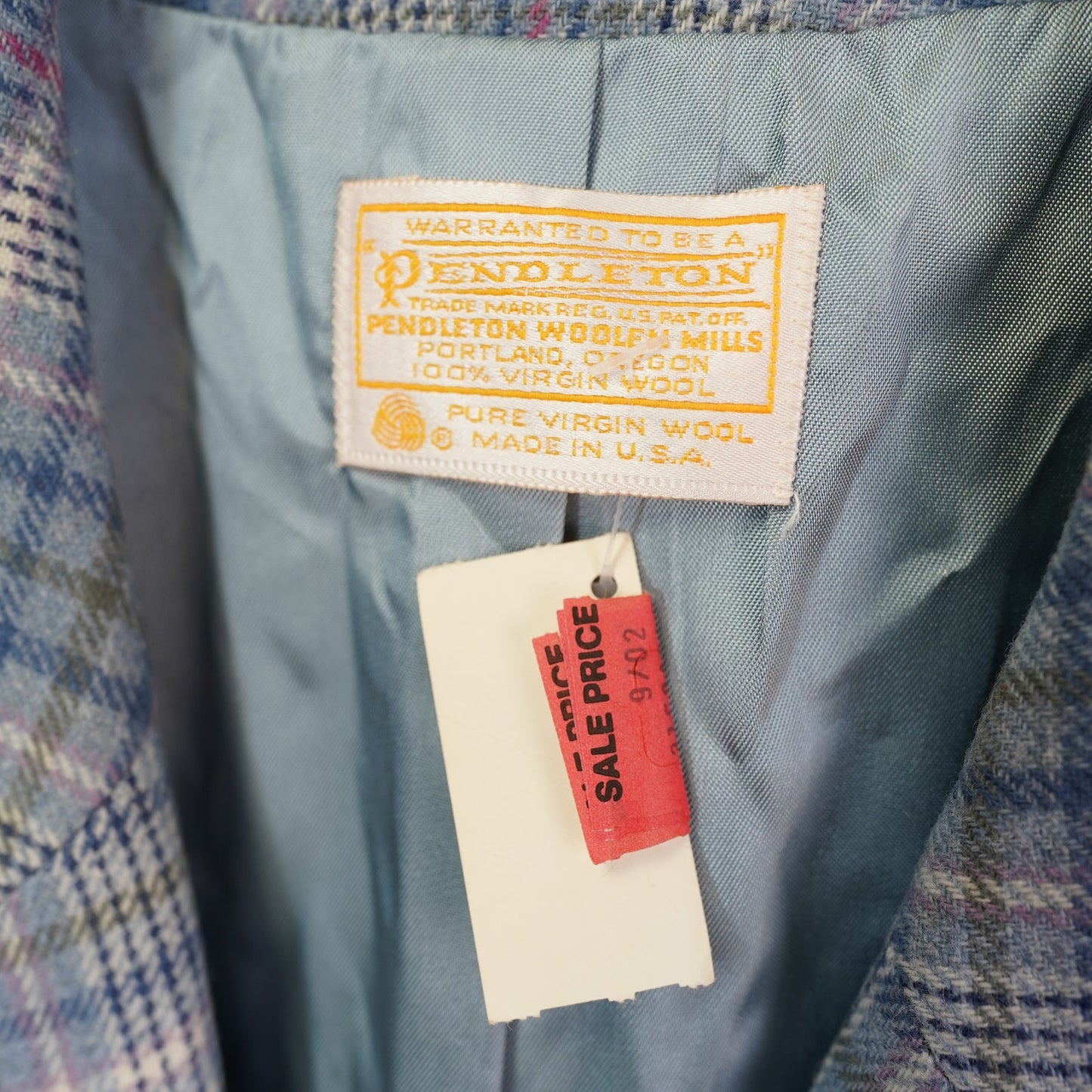 (Women's L) Vintage Wool Pendleton Plaid Jacket Blazer Tartan USA Blue White New