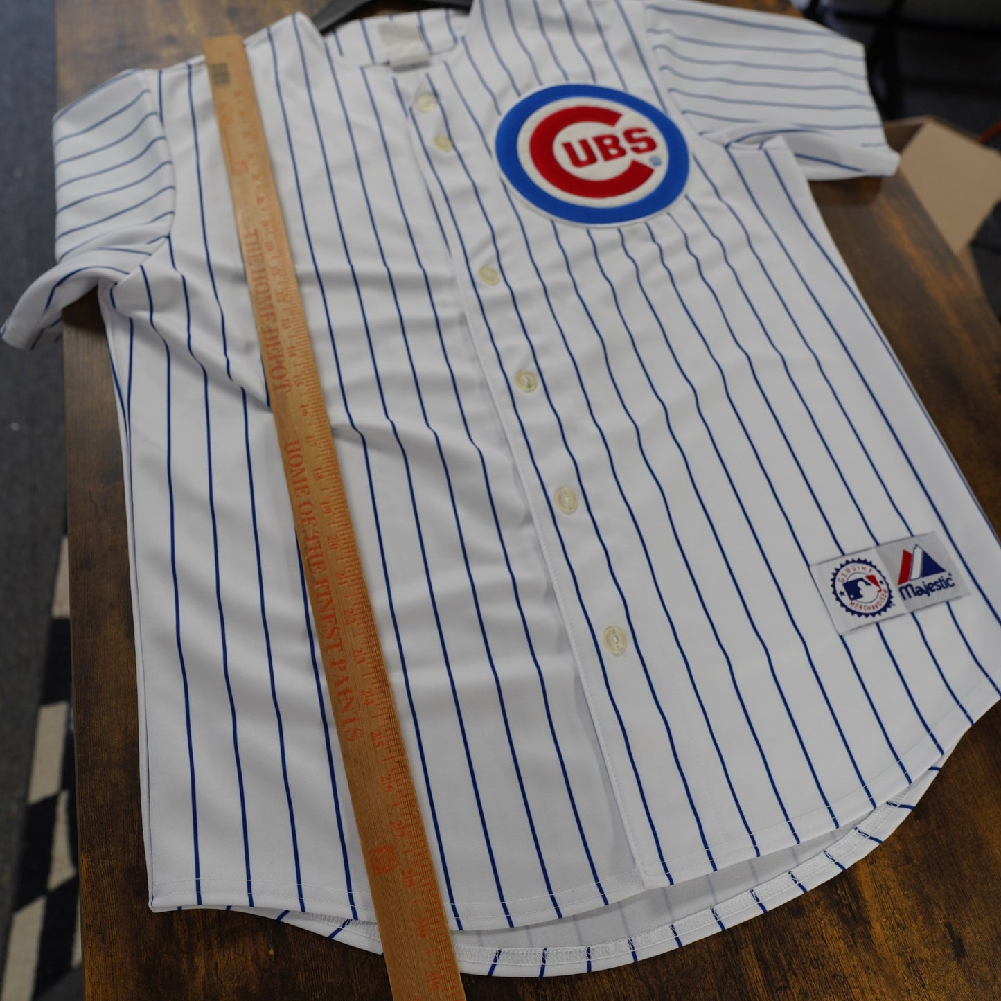 (M) Majestic Chicago Cubs Pinstripe Kenny Wood Authentic Vintage MLB Jersey