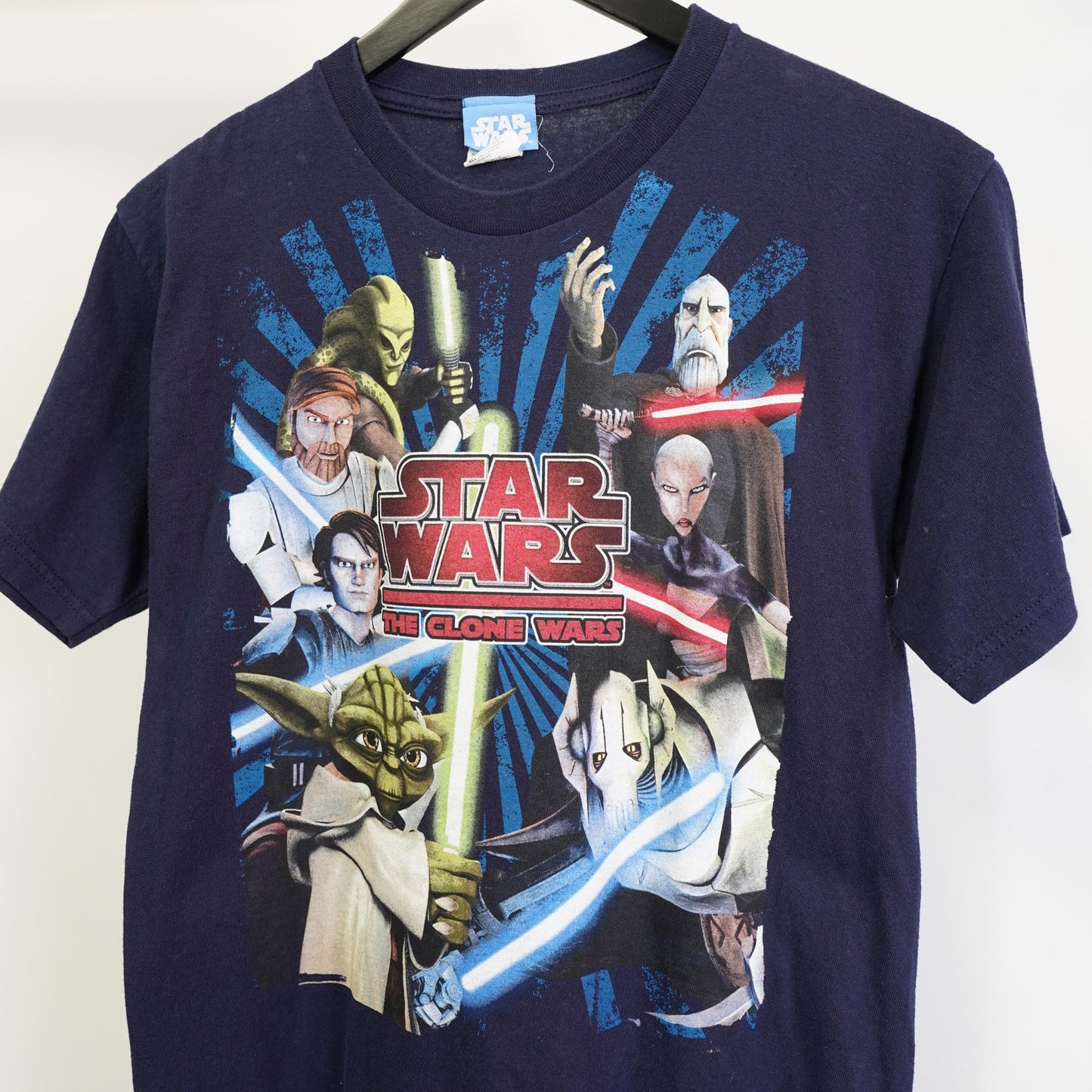 (Youth XL) Vintage Star Wars The Clone Wars Youth XL Sz. 18 Kids T-Shirt Blue Yoda Anakin