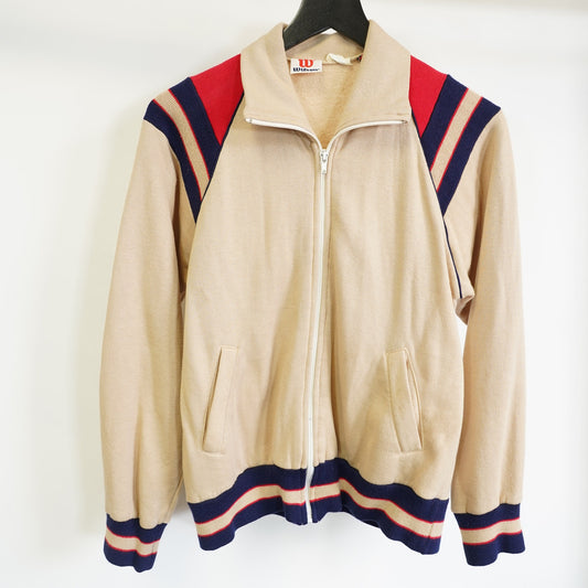 (S) True Vintage 1980s Wilson Track Jacket Full Zip Men's S Tan Red Tennis Striped