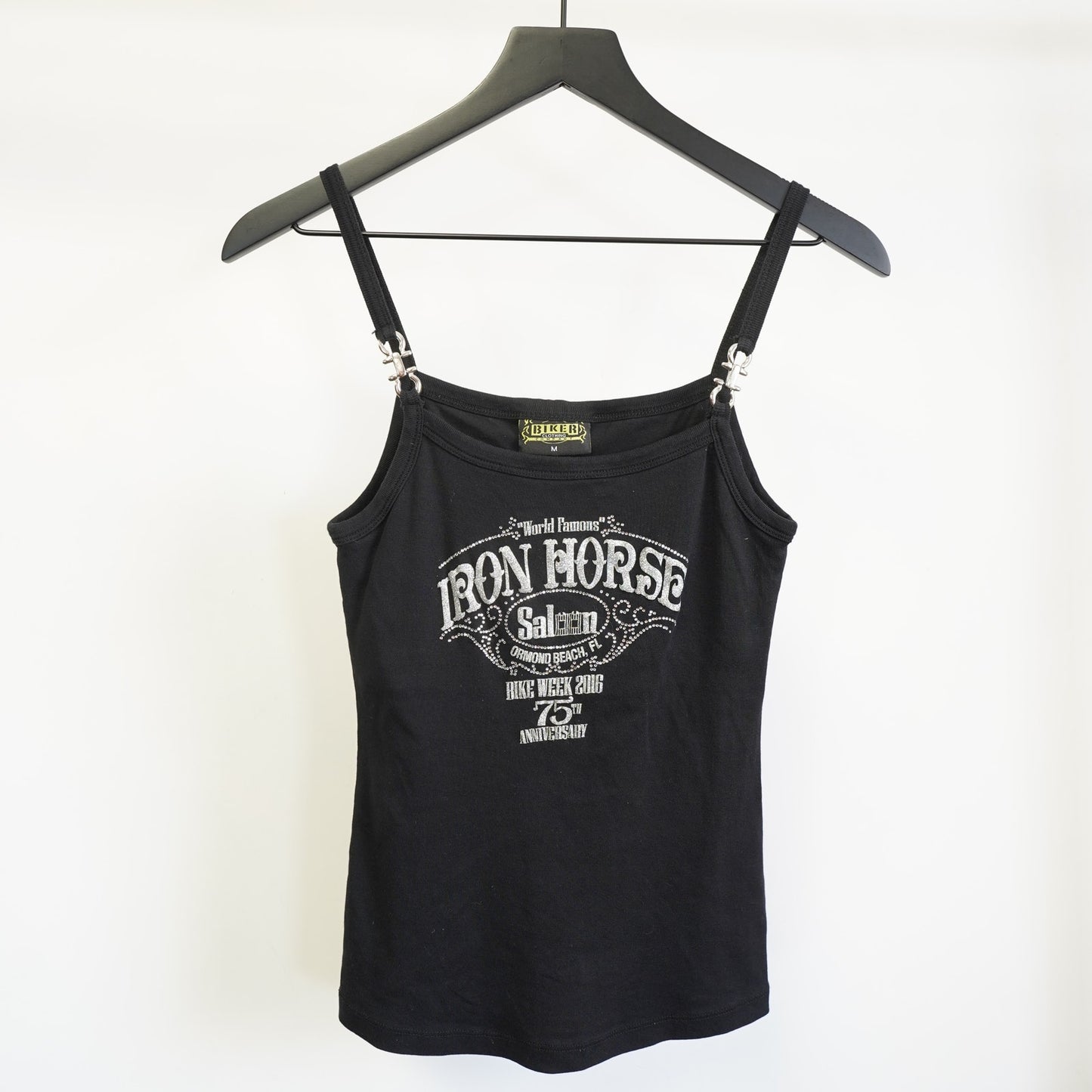 (Women's M) Vintage Iron Horse Saloon Y2K Biker Spaghetti Strap Tank Top Women's M Black