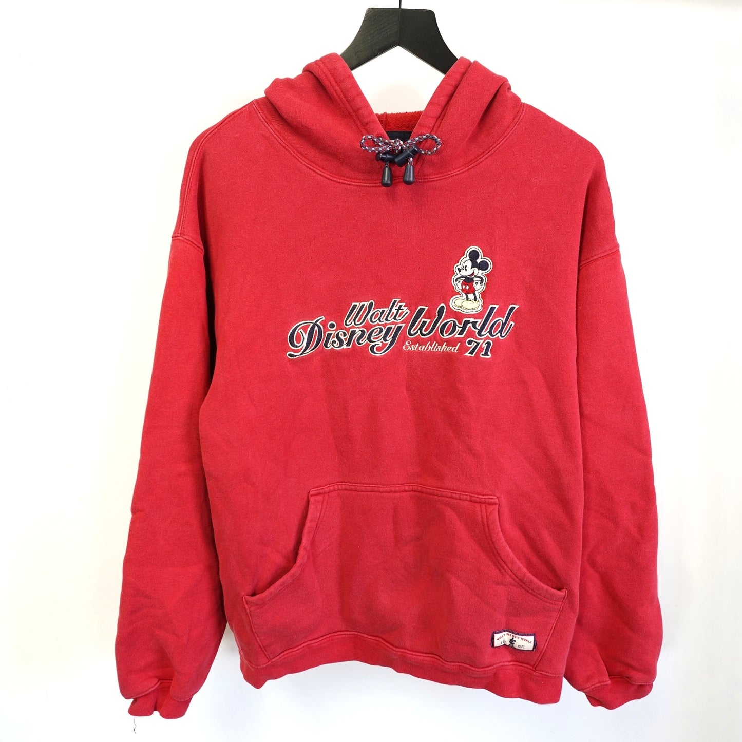 (M) Vintage Walt Disney World Mickey Mouse Embroidered Hoodie Men's M Red Sewn Retro