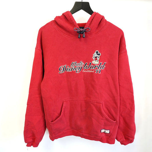 (M) Vintage Walt Disney World Mickey Mouse Embroidered Hoodie Men's M Red Sewn Retro