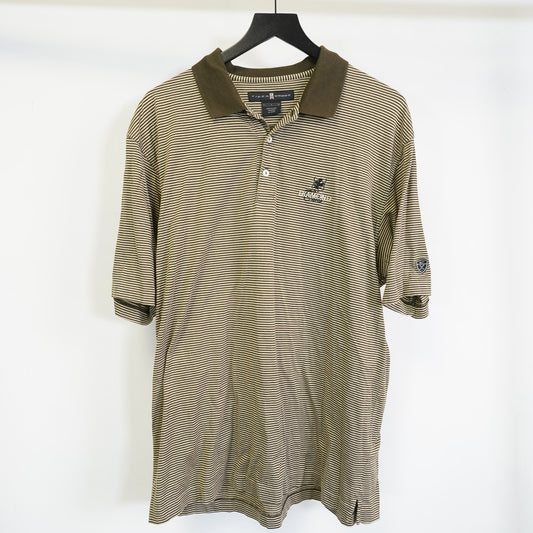 (L) Vintage Tiger Woods Nike Striped Golf Polo Shirt Men's L Brown Tan Preppy