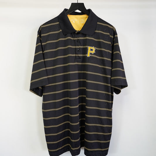 (XXL) Pittsburg Pirates Antigua Baseball Striped Polo Shirt Men's XXL Black Yellow MLB