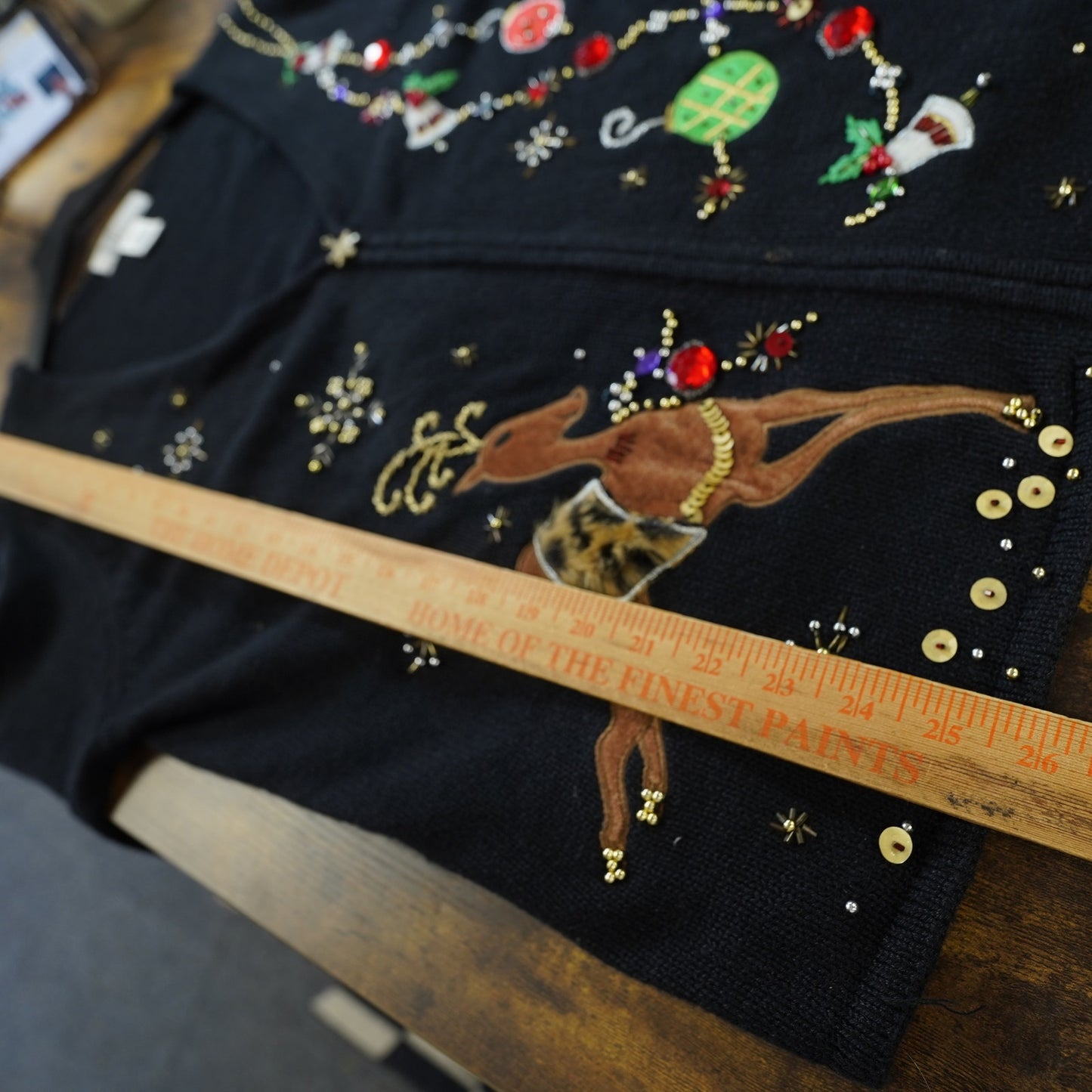 (Women's XL) Vintage Crazy Christmas Cardigan Knit Sweater Women's XL Black Full Zip Crotchet