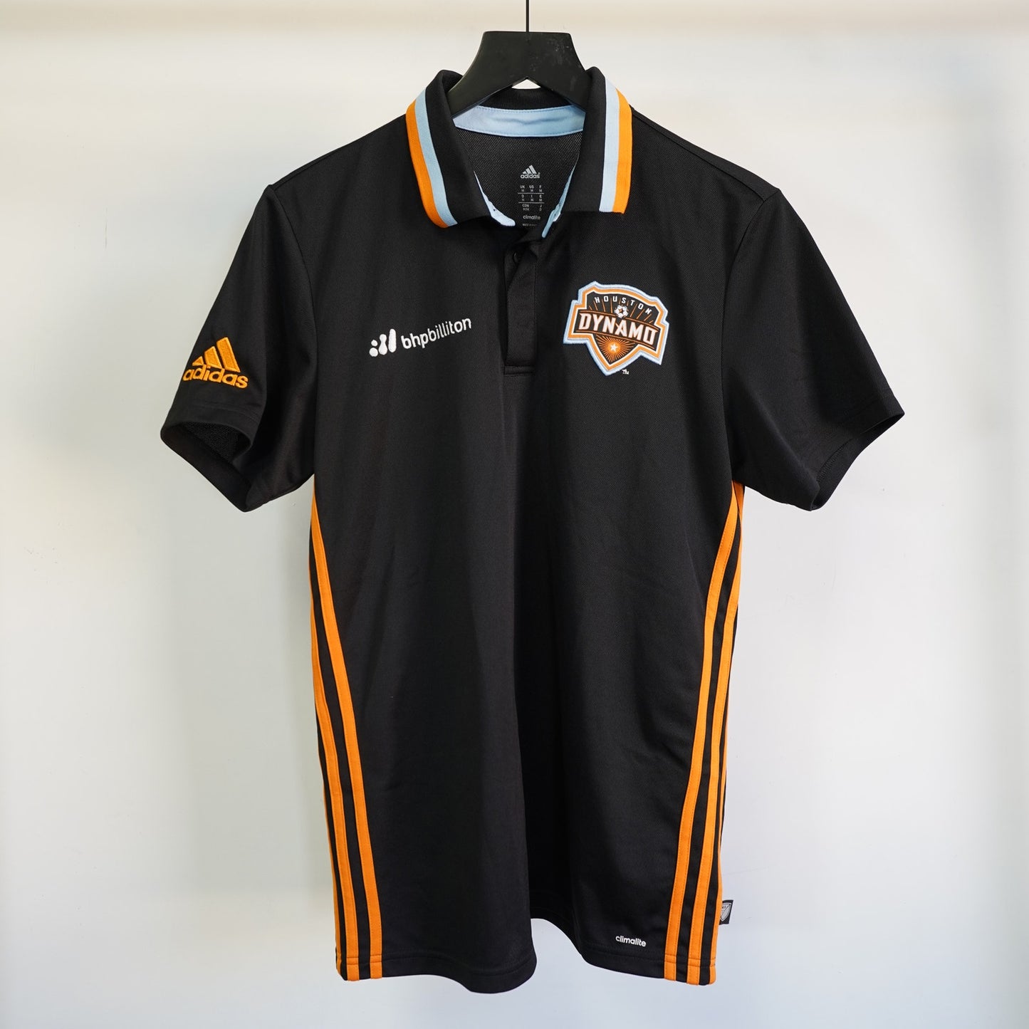 (M) Adidas Houston Dynamo MLS Black Athletic Polo Shirt Men's M Black Jersey