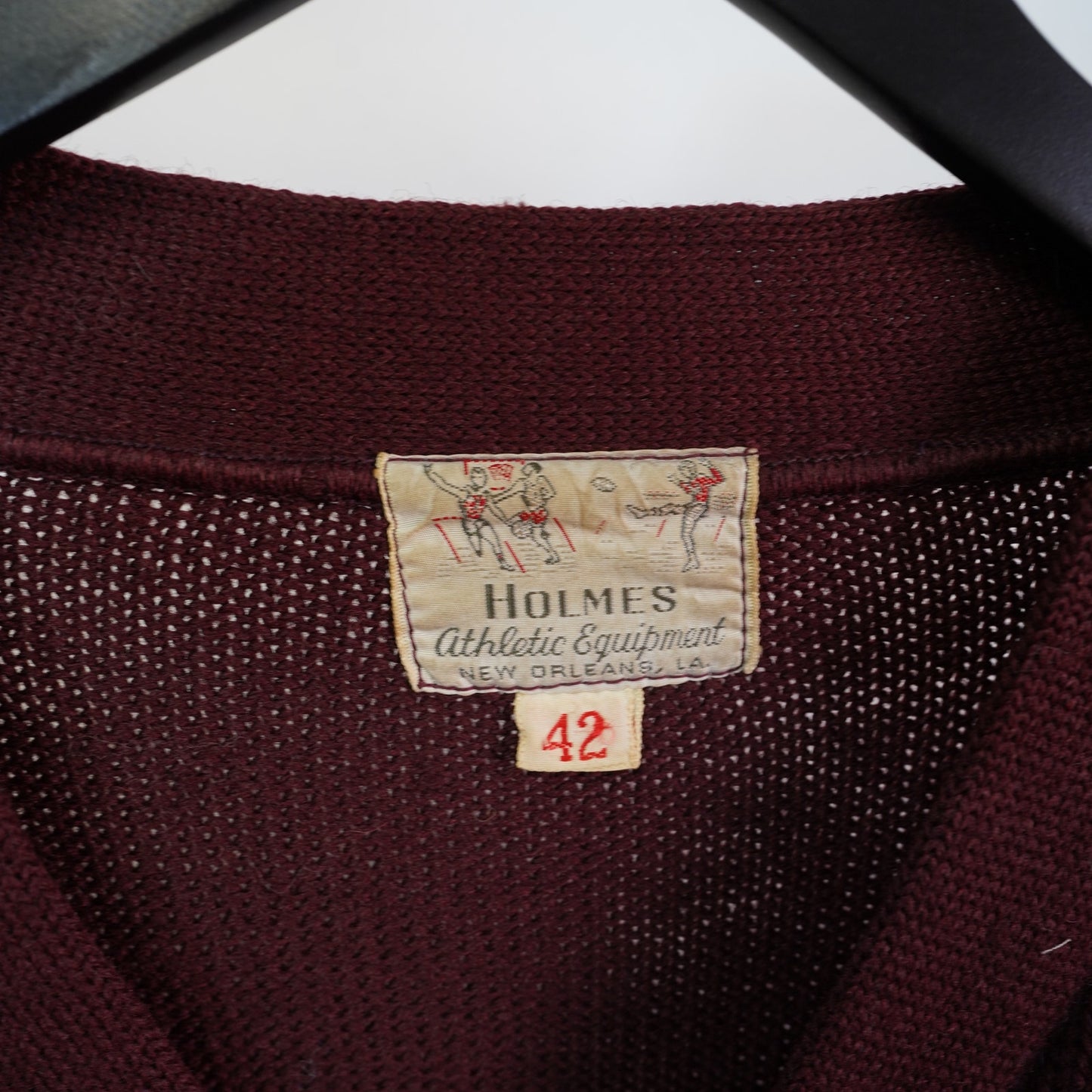 (M) True Vintage 40s-50s Letterman Wool Knit Sweater Cardigan Men's M Maroon Holmes
