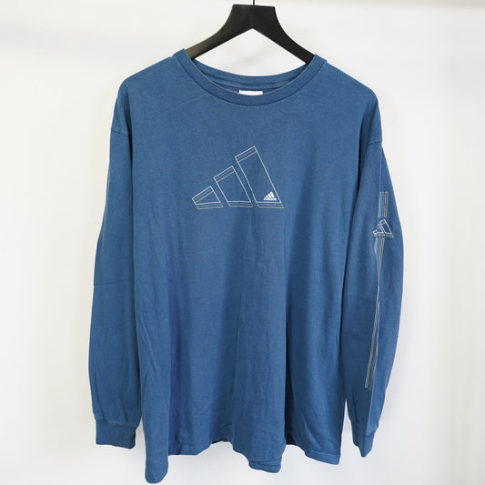 (L) Vintage Adidas Y2K Long Sleeve T-Shirt Men's L Blue Retro 2000s Streetwear