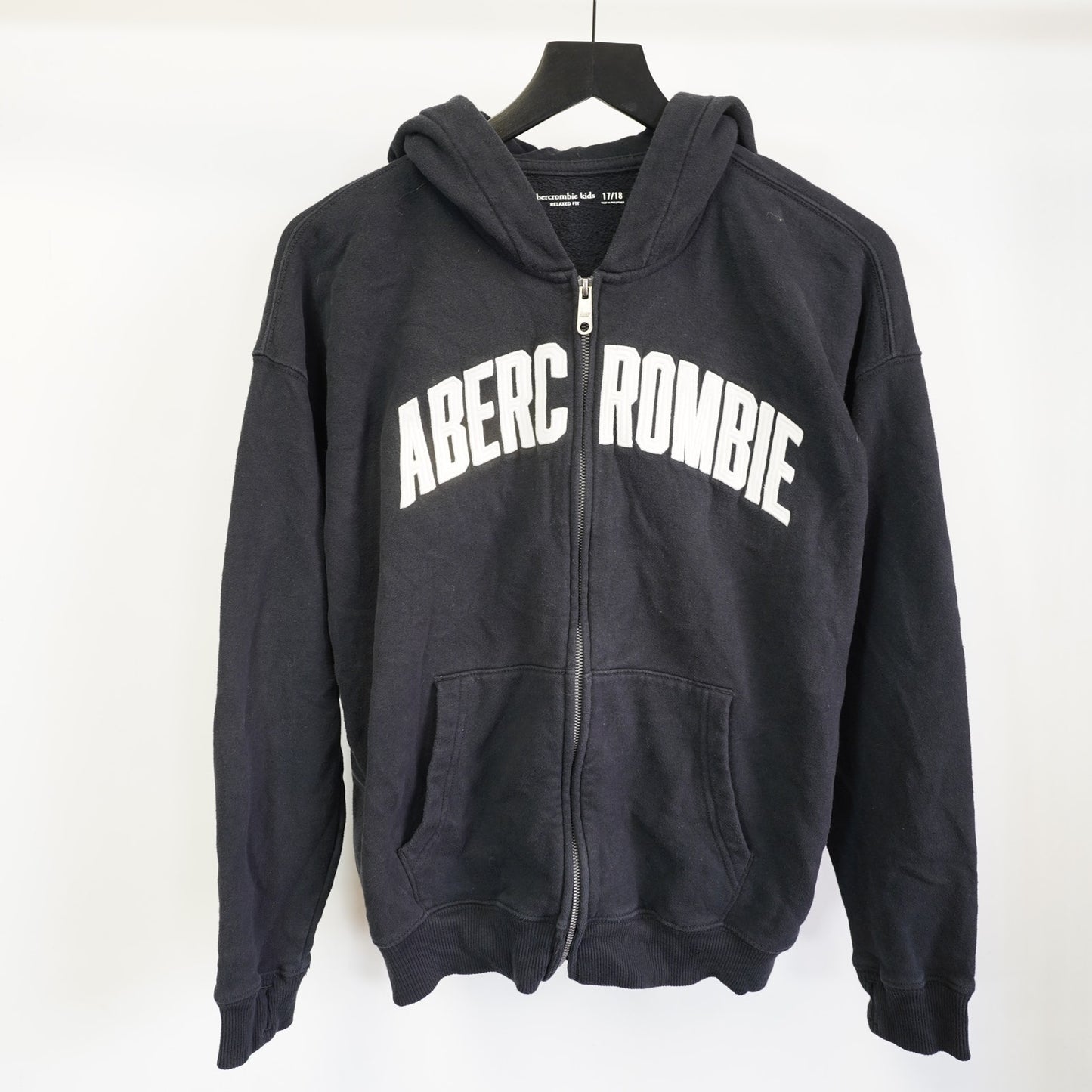 (Kids XL) Abercrombie Kids Embroidered Y2K Hoodie Boys XL Black White Mallcore 2000s