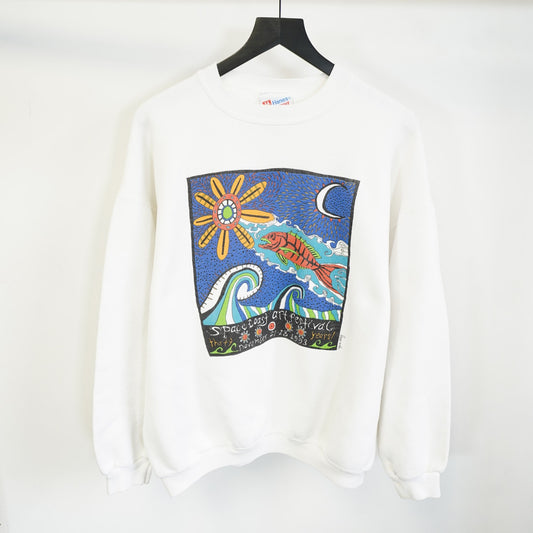 (XL) Vintage 90s Art Festival Nature Crewneck Sweatshirt Men's XL White Fish Retro