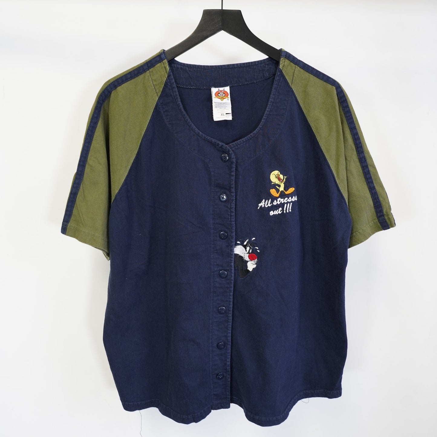 (XL) Vintage Looney Tunes Tweety Bird Baseball Jersey Men's XL Sylvester Cartoon Blue