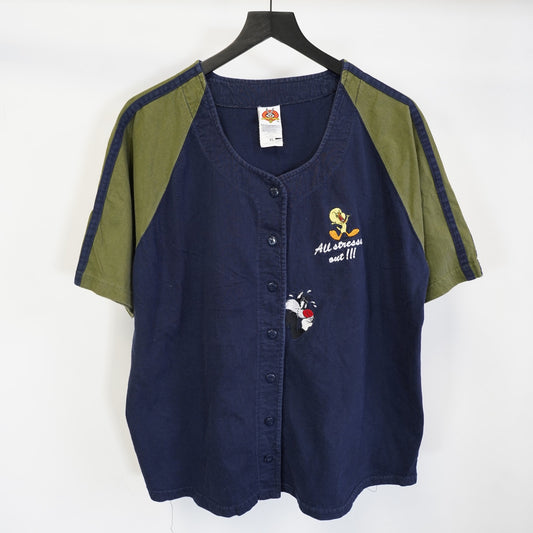 (XL) Vintage Looney Tunes Tweety Bird Baseball Jersey Men's XL Sylvester Cartoon Blue