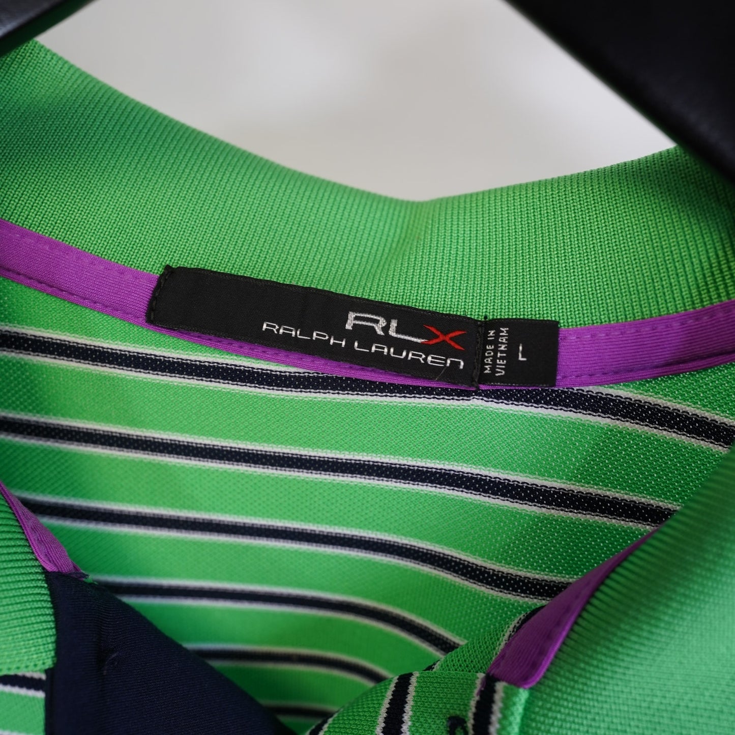 (L) Ralph Lauren RLX Striped Golf Polo Shirt Men's L Stitched H Green Navy Blue