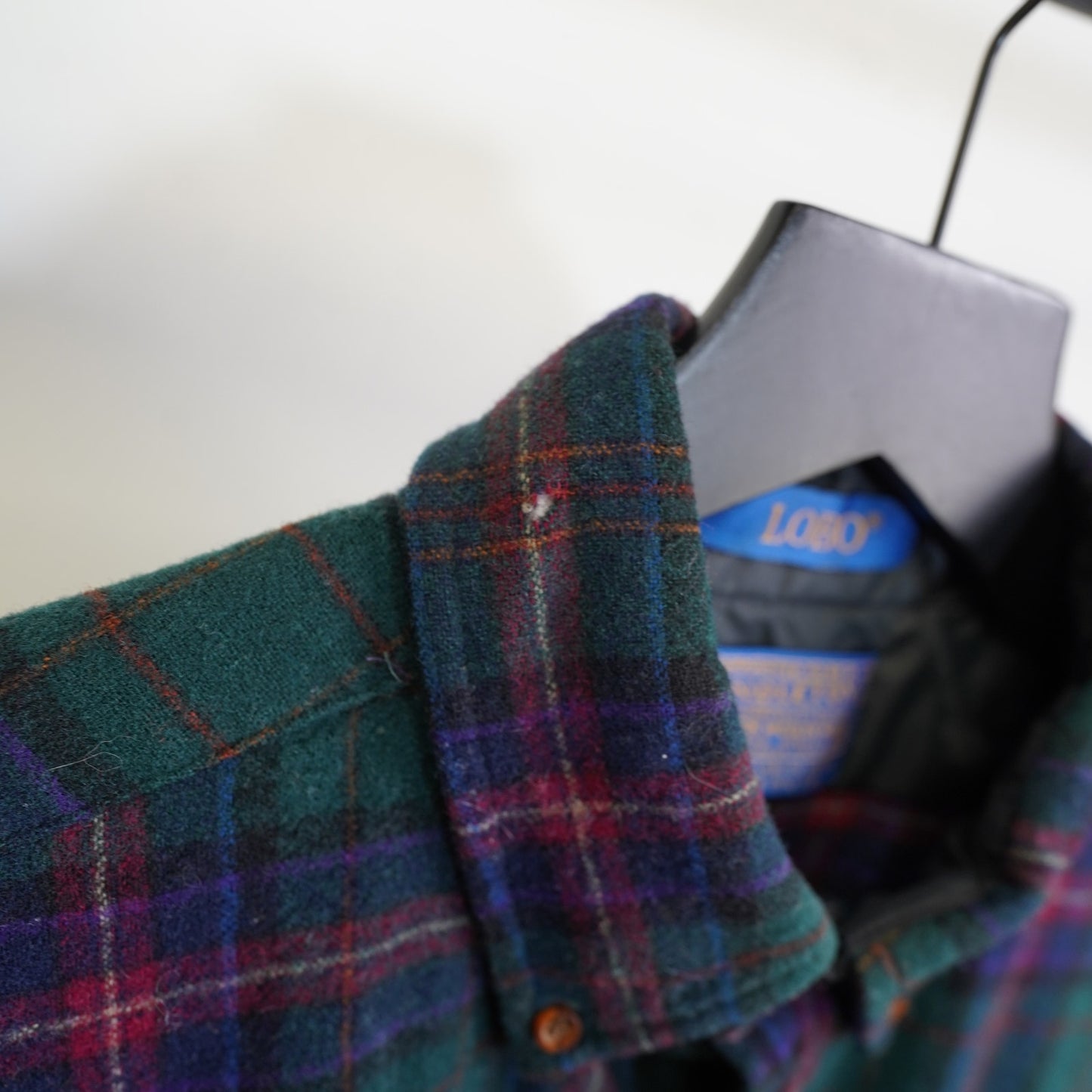 (M) Vintage Pendelton Lobo Plaid 100% Wool Button Up Men's M Green Blue Tartan