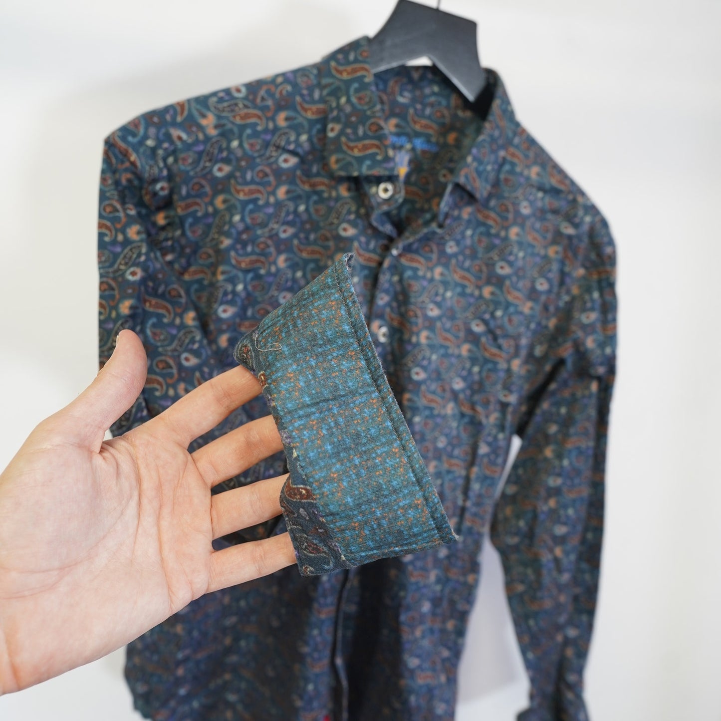 (M) Visconti Black Long Sleeve Button Up Paisley Shirt Men's M Blue Western Preppy