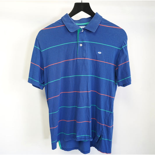 (S) Southern Tide Classic Fit Striped Golf Shirt Men's S Blue Striped Fish Preppy
