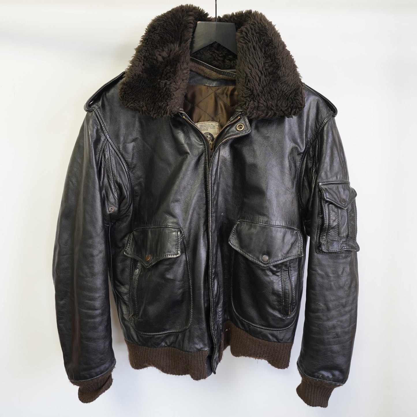 (M) Vintage American Express Leather Bomber Jacket Men's M Sz. 42 Dark Brown Pilot