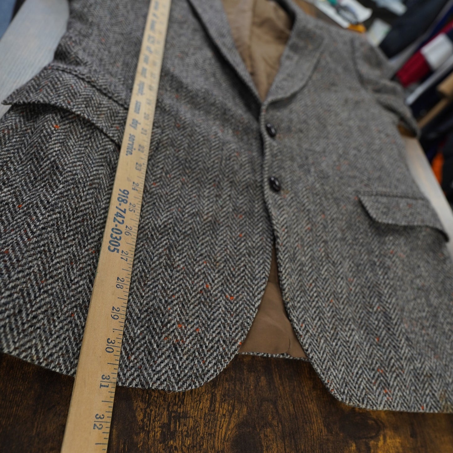 (L 46R) Hardy Amies Aberdeen Tweed Crombie Scotland Wool Blazer Jacket Men's Size L 46 R