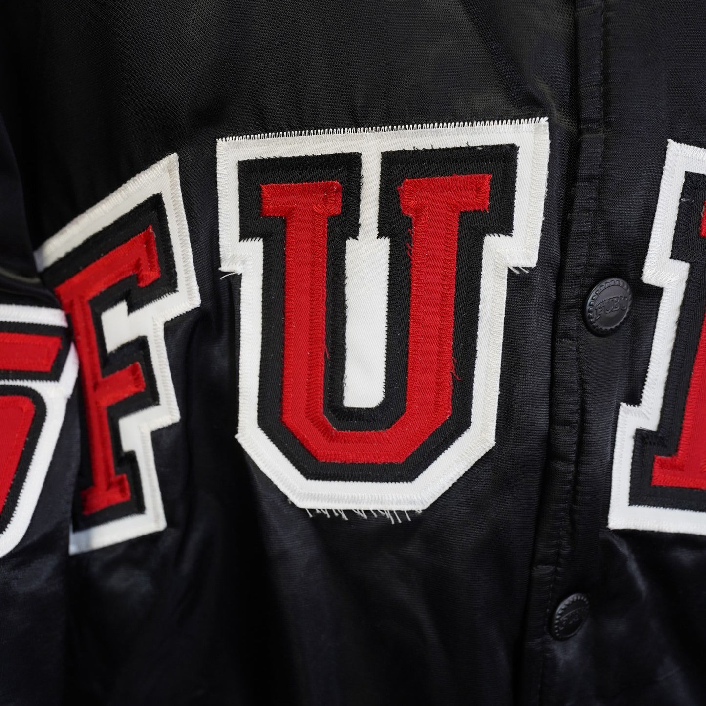 (XL) Vintage Fubu Embroidered Satin Bomber Jacket Men's XL Black Y2K Hip Hop 2000s